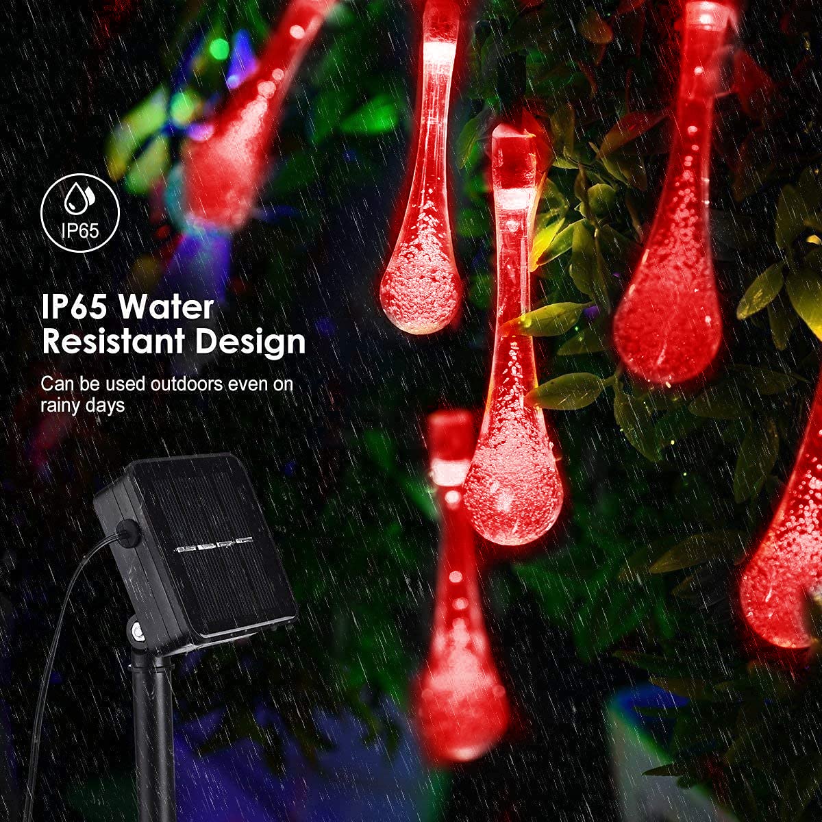 WONFAST 20ft 30LED Solar Outdoor String Lights - Waterproof Crystal Water Drop Fairy Lights for Garden, Patio, Wedding & Christmas Decor (Red) | Perfect for Backyard, Party, Holiday & Outdoor Lighting