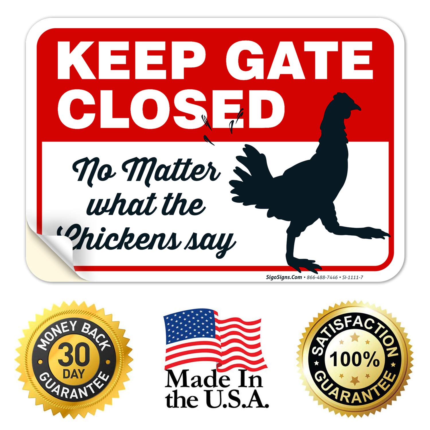 Funny Chicken Coop Sign - 'Keep Gate Closed No Matter What The Chickens Say' - 10x7 Inches Weatherproof Vinyl Decal - Made in USA - Perfect for Farmhouse Decor & Poultry Enthusiasts