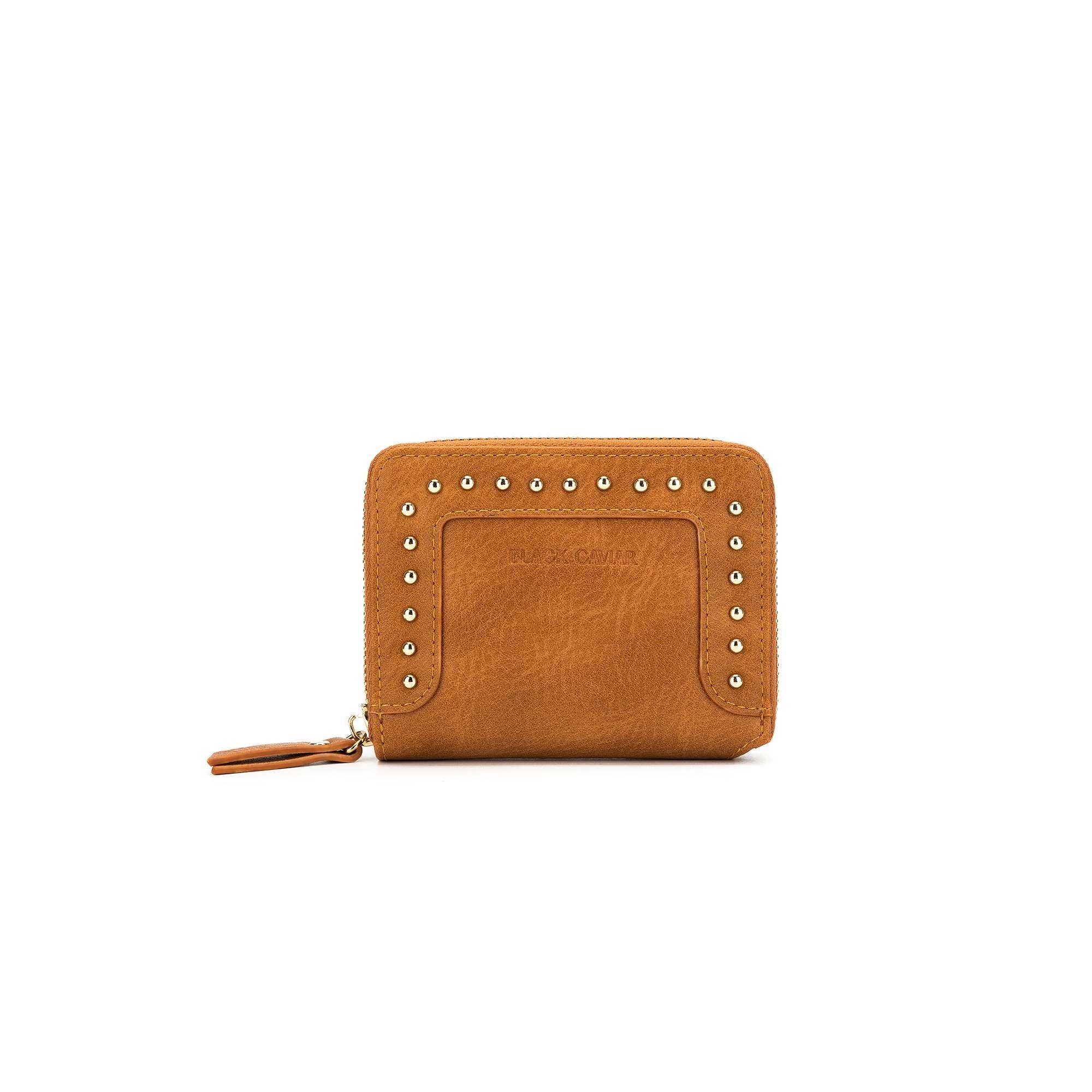 Rebel Tan Studded Mini Wallet for Women - Stylish & Compact Leather Card Holder - Perfect for Parties, Travel & Everyday Use