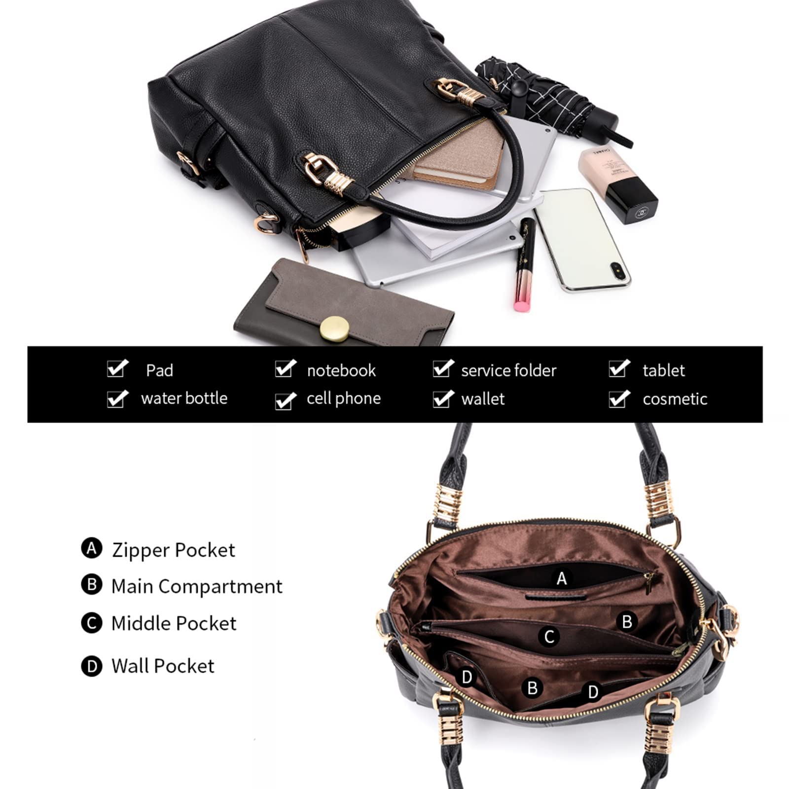 Kattee Soft Women's Genuine Leather Handbags - Stylish Satchel Tote & Shoulder Bag for Work, Travel & Everyday Use