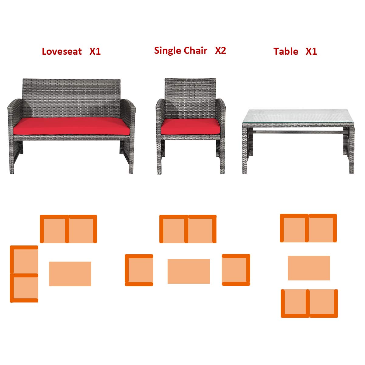 **HAPPYGRILL 4-Piece Patio Conversation Set with Soft Cushions - PE Wicker Rattan Sofa Chairs & Coffee Table - Outdoor Furniture for Garden, Poolside, Porch, Backyard (Perfect for Relaxing & Entertaining)**