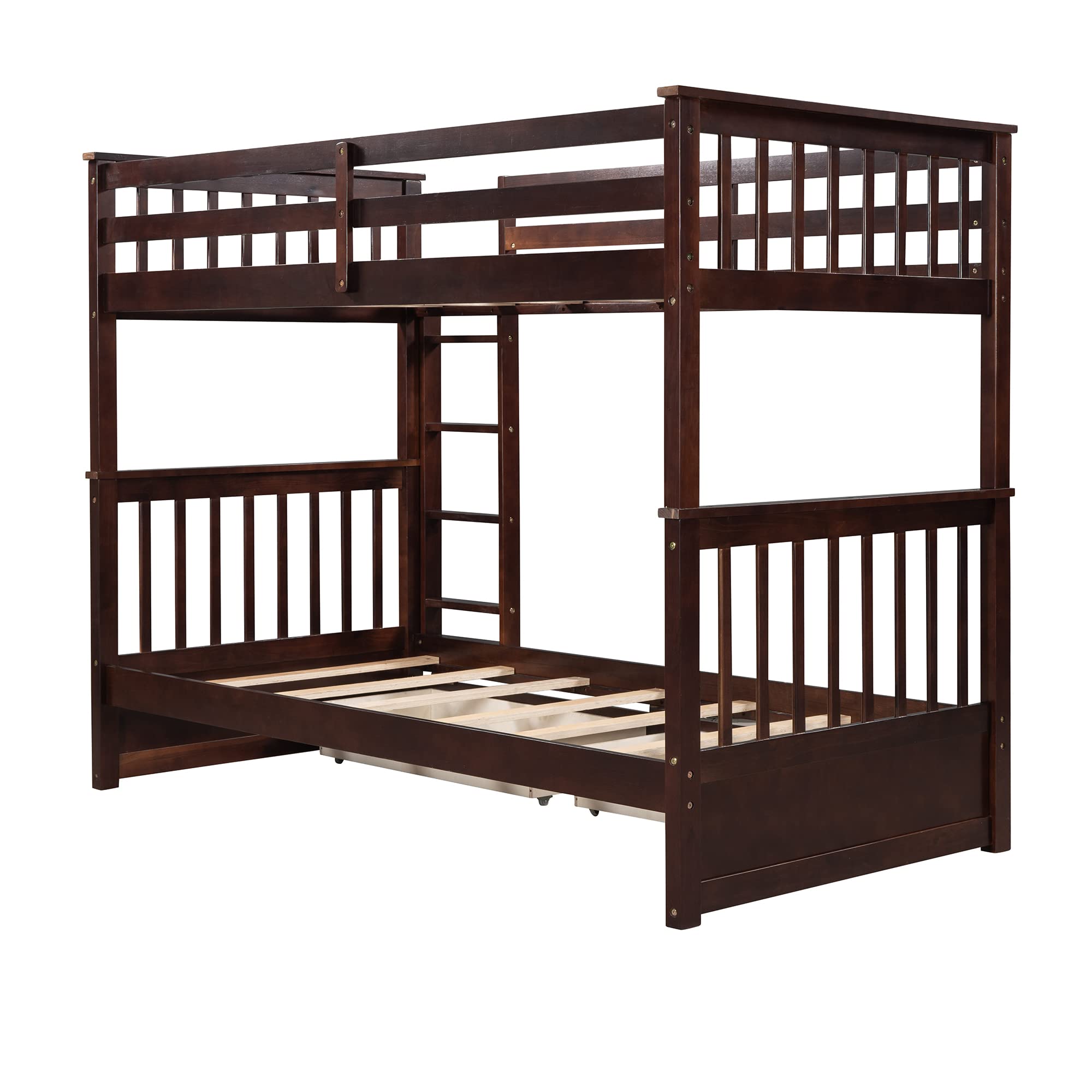 Merax Twin Over Twin Bunk Bed Frame with 2 Storage Drawers & Safety Guard Rails - No Box Spring Required - Espresso Finish - Perfect for Kids' Bedrooms, Dorm Rooms & Space-Saving Home Furniture