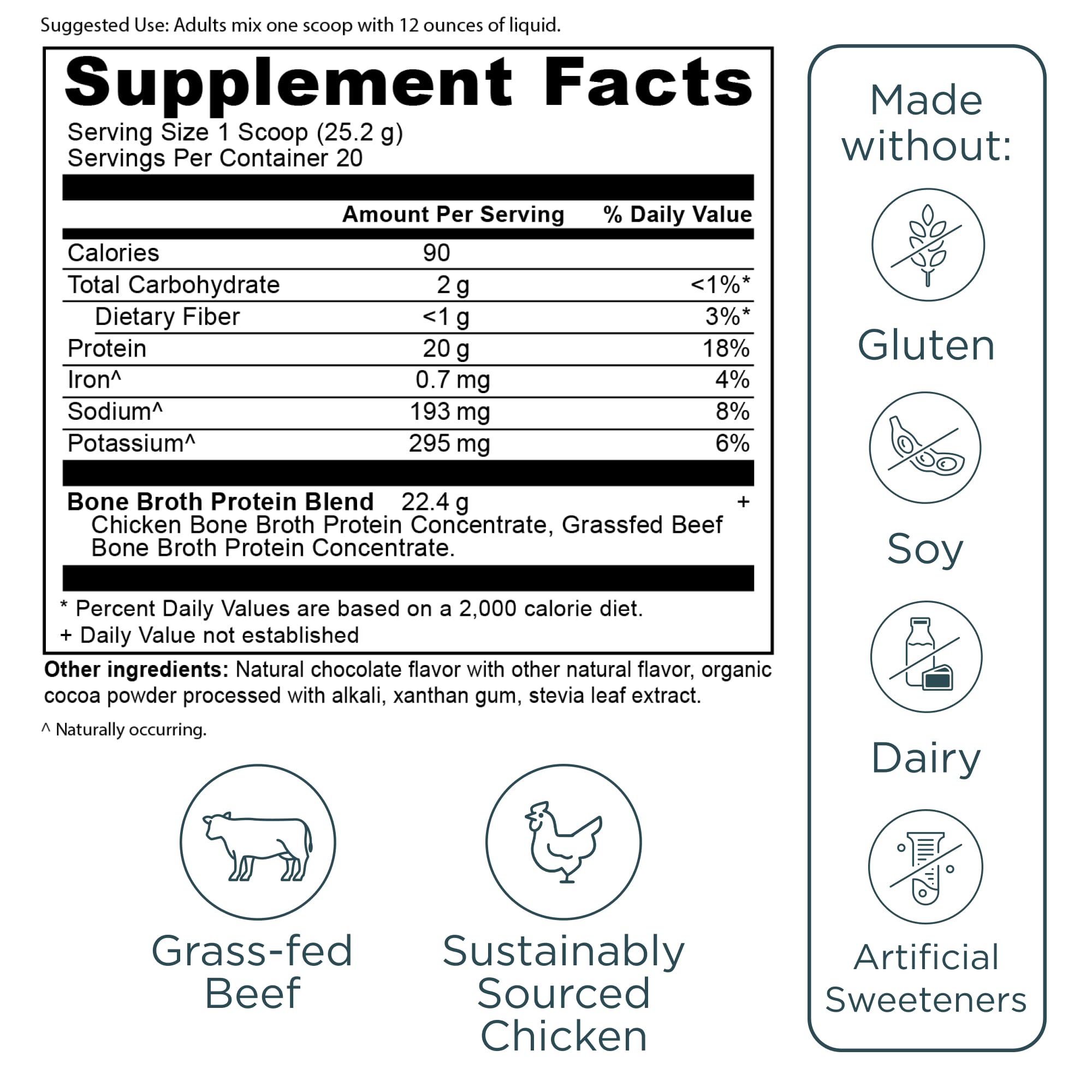 Ancient Nutrition Bone Broth Protein Powder - Chocolate Flavor, 20g Protein Per Serving, 20 Servings, Gluten Free Hydrolyzed Collagen Peptides Supplement - Perfect for Post-Workout Recovery, Smoothies & Baking