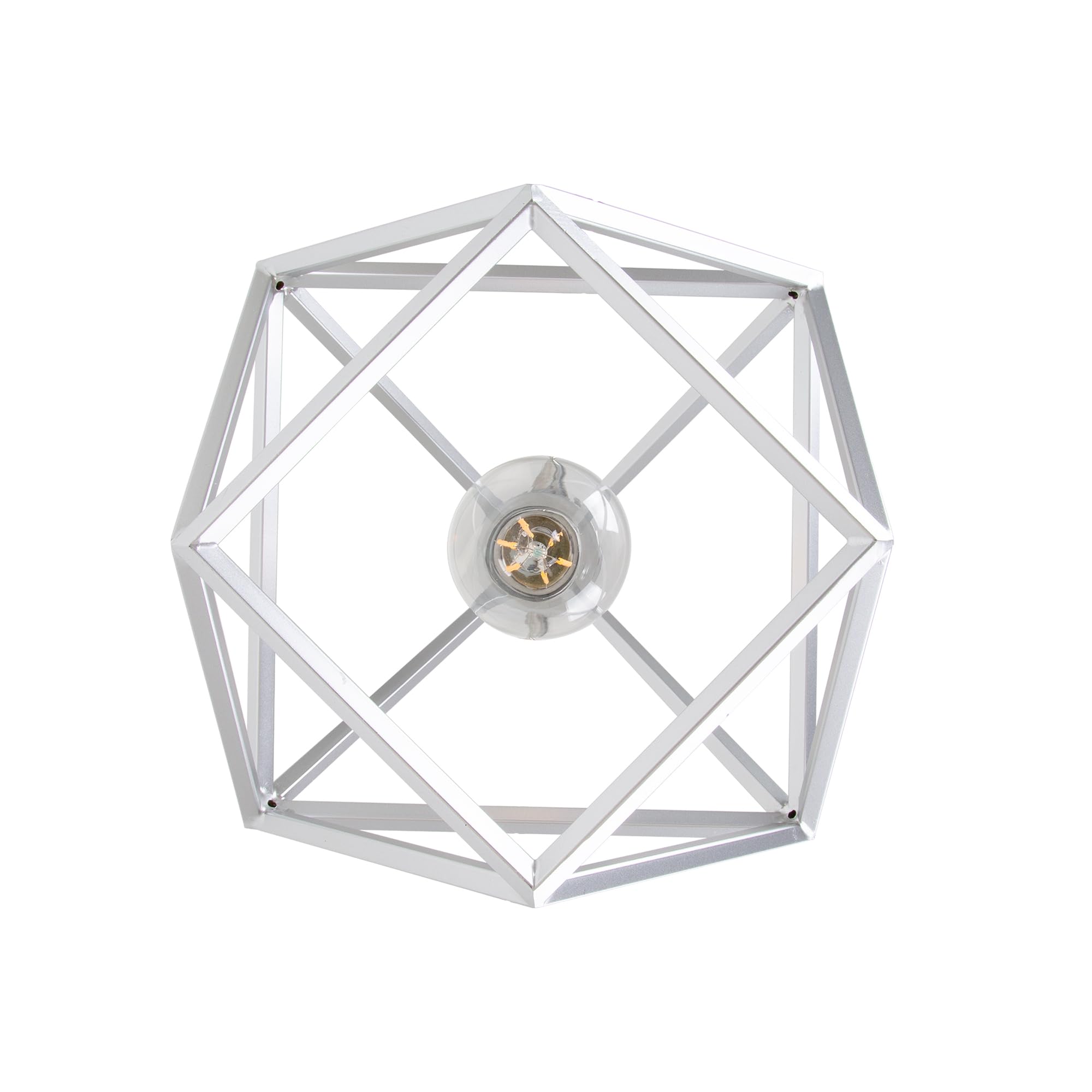 Modern Geometric Pendant Light - Adjustable Silver Hanging Light Fixture for Kitchen Island, Dining Room, Foyer & Entryway | Open Cage Design with 1 Light & Adjustable Cord | Perfect for Contemporary Home Decor & Restaurant Lighting