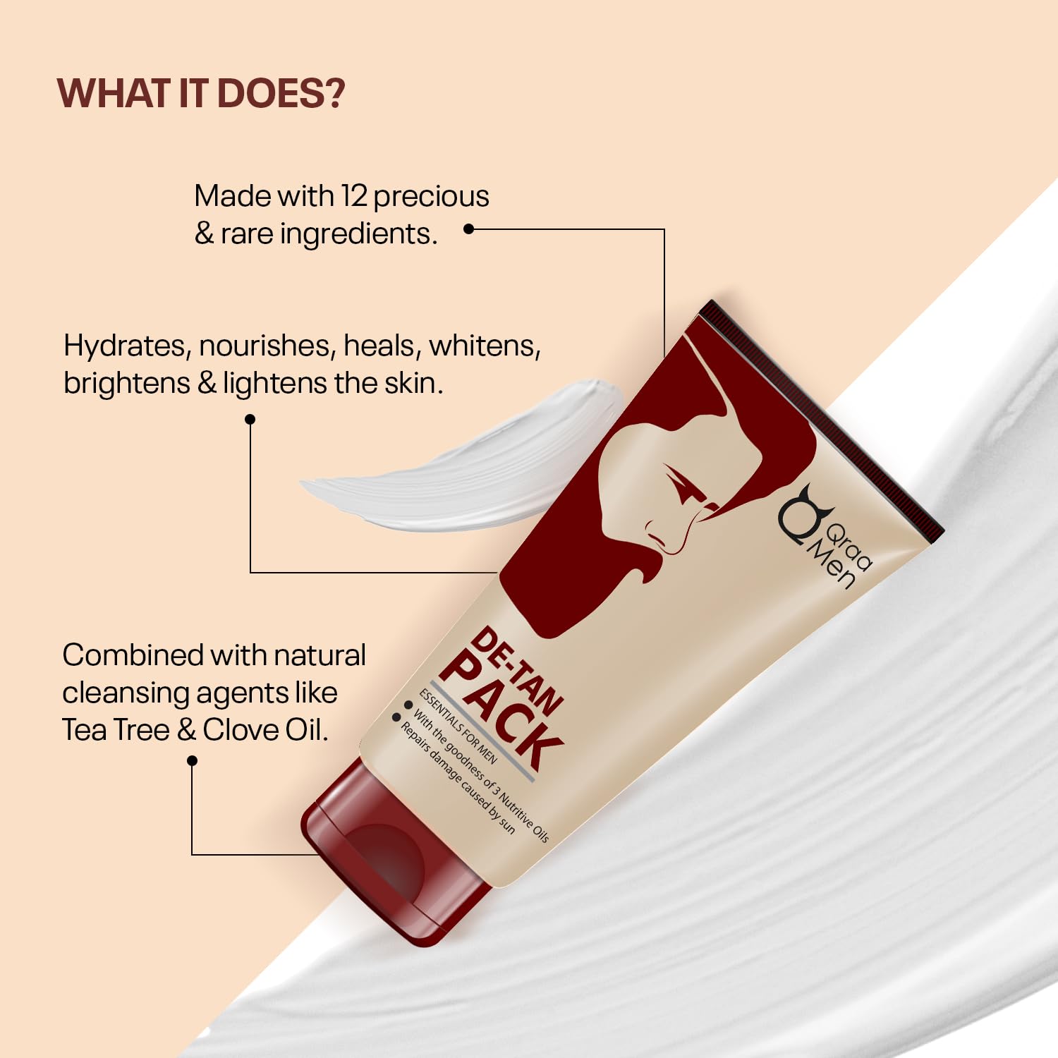 Qraa Men De Tan Pack with De Tan Scrub - Skin Brightening & Lightening Treatment | Blackhead & Dirt Removal | Tan Removal Face Scrub & Pack | 100g x 2 (Pack of 2) | Perfect for Men's Daily Skincare & Post-Sun Care Routine