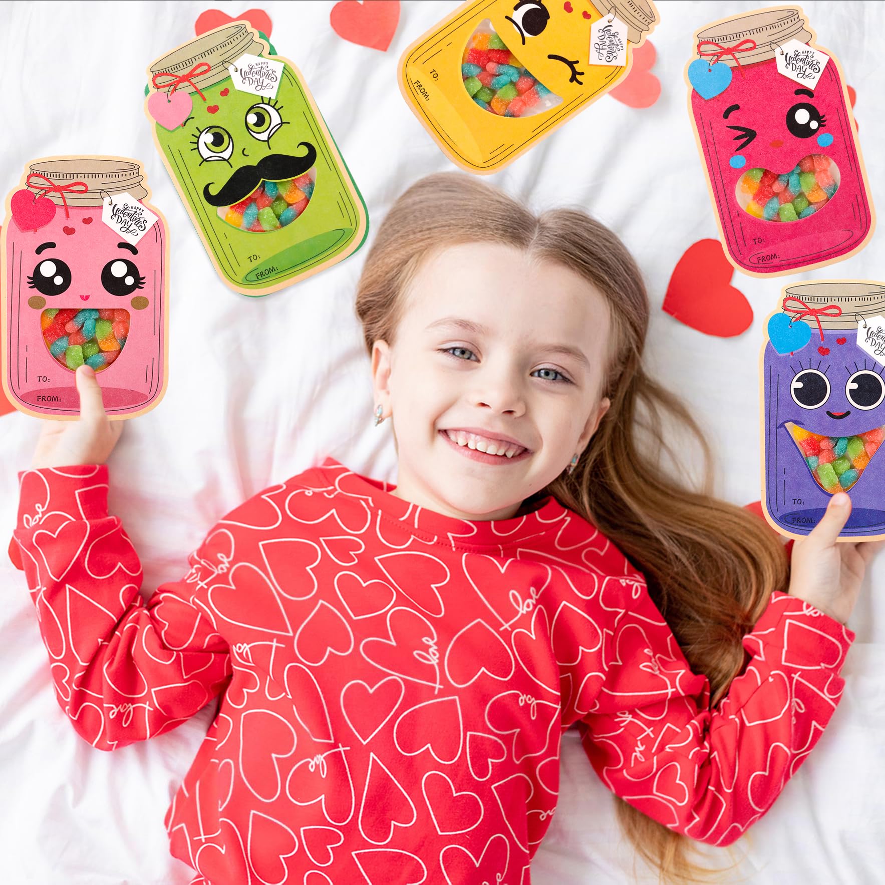 48 Pack Valentine's Day Cards for Kids - Mason Jar Themed Classroom Exchange Cards with Treat Bags for Boys, Girls, Toddlers & Friends | School Party Supplies, Classroom Prizes, Gift Exchange (Candy Not Included) | Perfect for Valentine's Classroom Activities, School Parties & Kids' Gift Giving