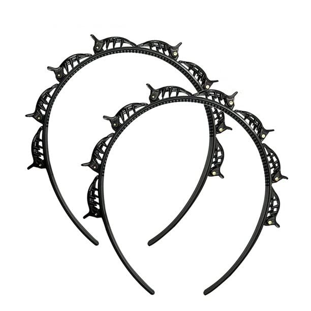 ASG 2-Pack Double Layer Twist Braid Plastic Hair Ties for Women & Girls - Black Hair Bands for School, Work, and Everyday Styling