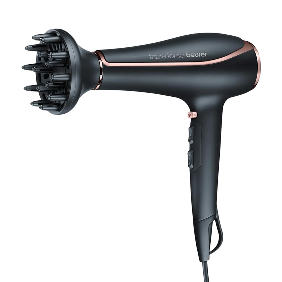 Beurer HC 80 2200W Professional Hair Dryer with 3 Heat & 2 Speed Settings, Detachable Nozzle & Diffuser for Salon-Quality Styling at Home | Fast Drying for All Hair Types | Perfect for Daily Use, Travel & Salon Professionals (Black, 3-Year Warranty)
