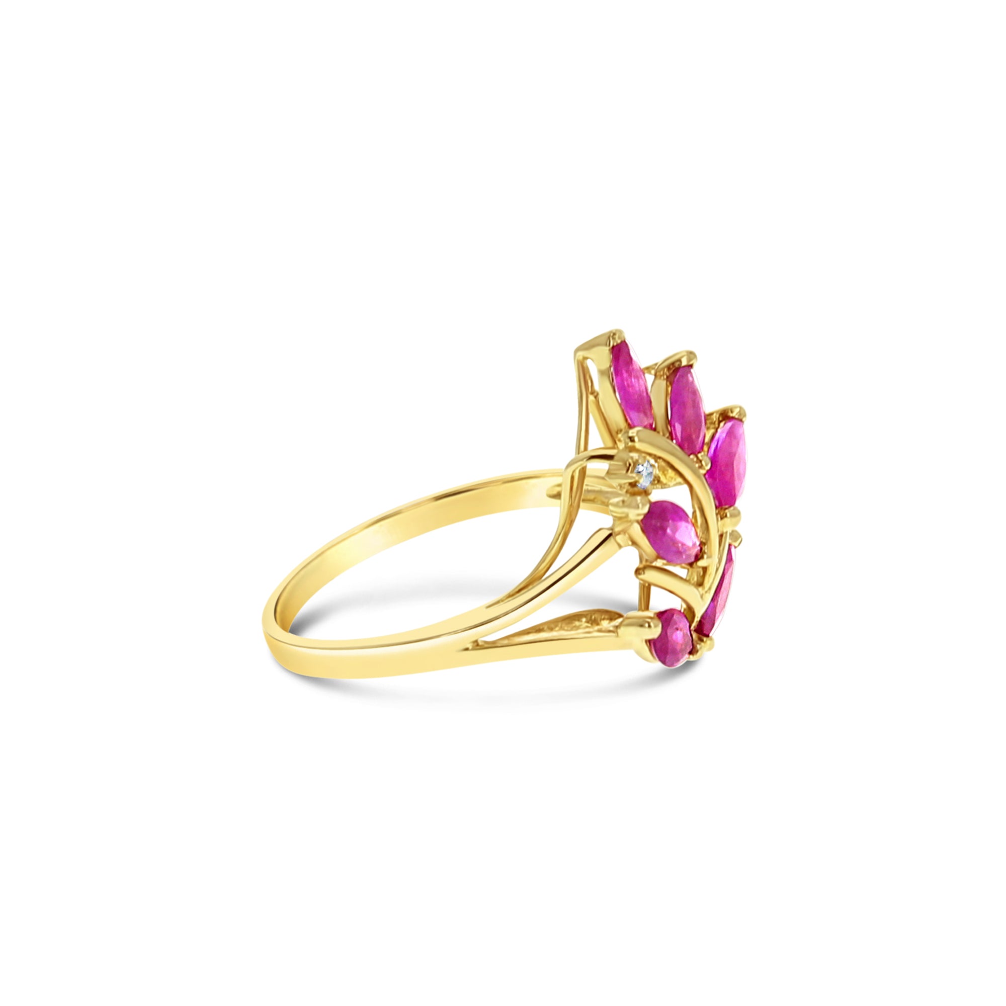 14k Yellow Gold Marquise Ruby Floral Cluster Ring - Elegant Vintage Jewelry for Weddings, Anniversaries & Special Occasions