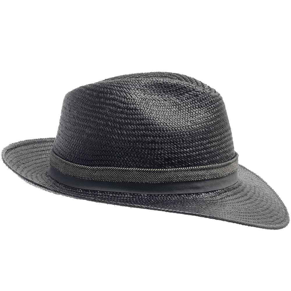 Stylish Palermo Black Panama Straw Fedora Hat with 2-Tone Hatband for Men & Women - Perfect for Summer Beach, Outdoor Parties and Fashion Accessories
