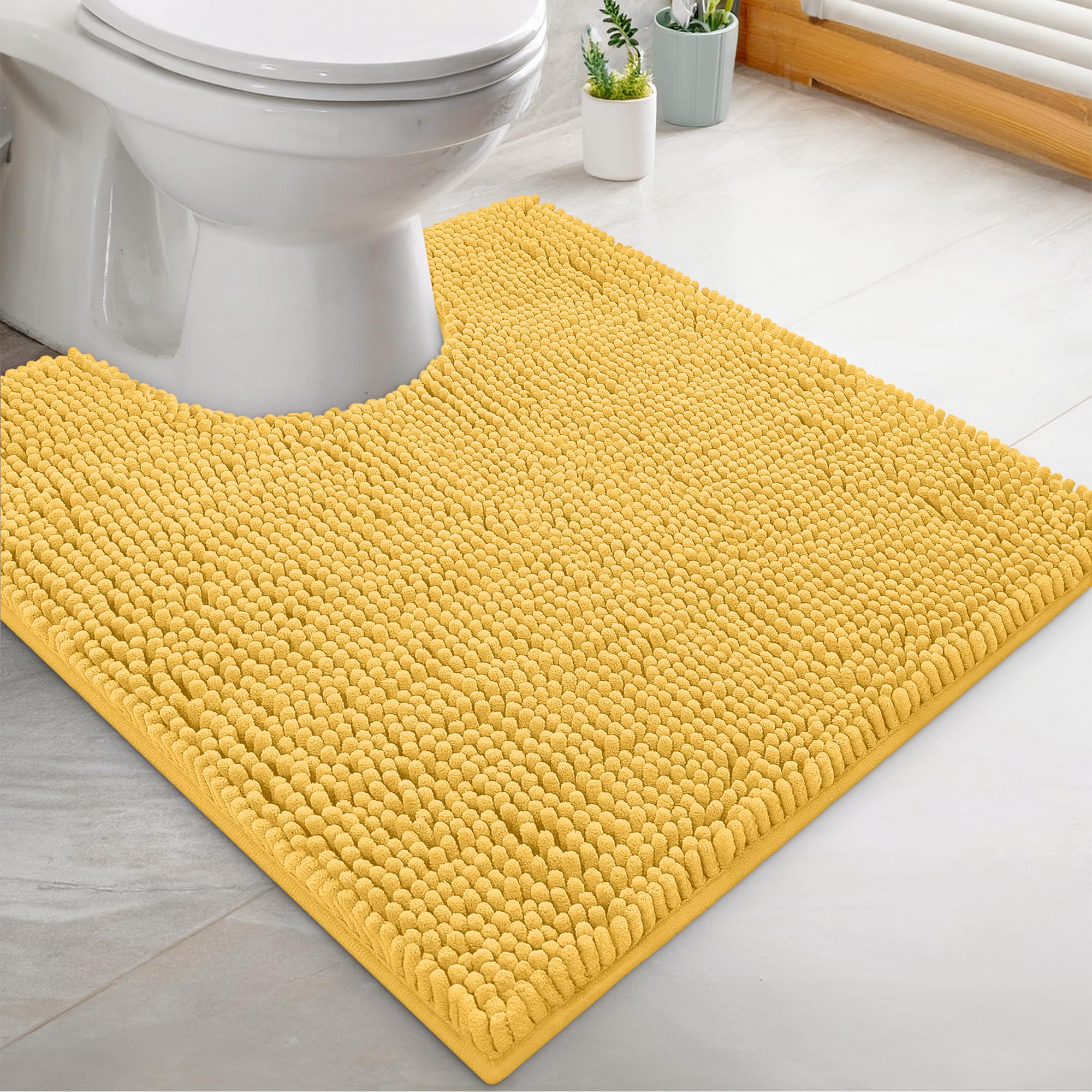 LuxUrux U-Shaped Toilet Bath Mat – Super Absorbent Non-Slip Contoured Rug for Toilet Base, Soft Plush Chenille Fabric, Machine Washable (20