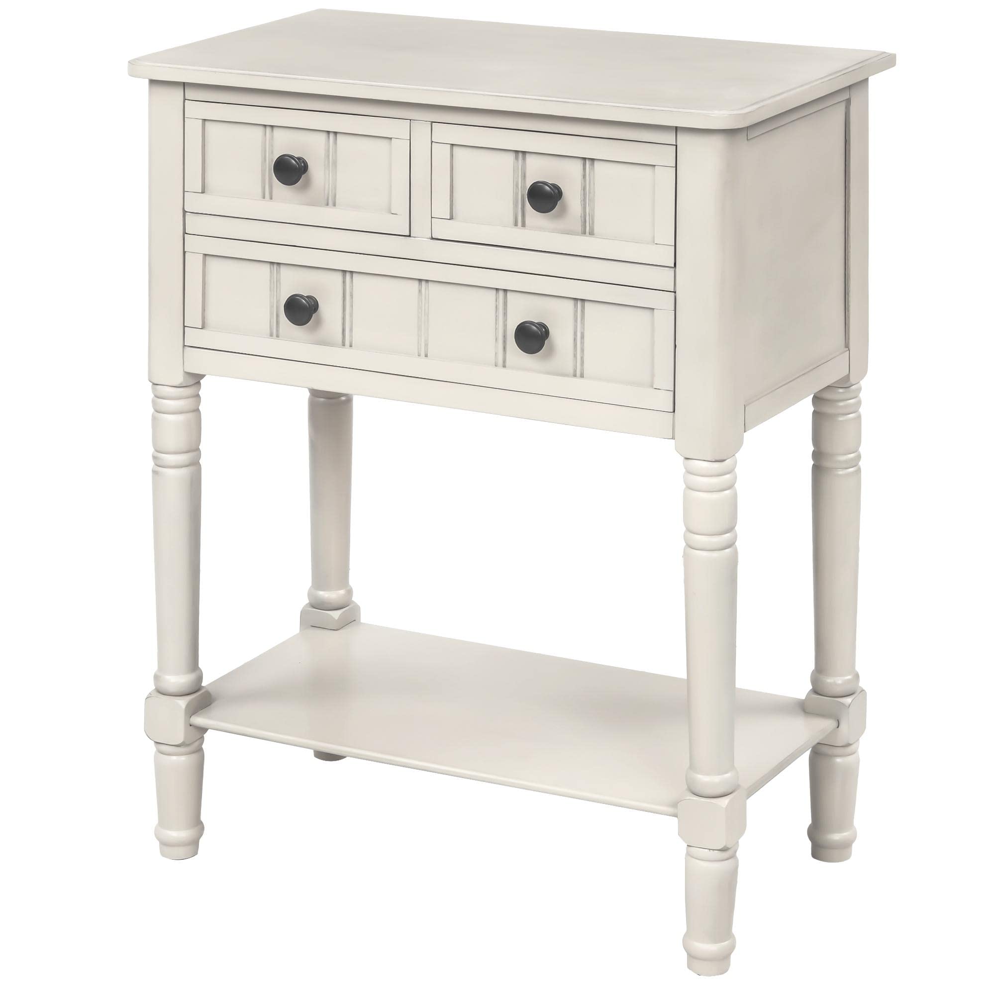 JINS&VICO Ivory Console Table with 3 Drawers & Bottom Shelf - Entryway Sofa Table, Sideboard for Living Room & Dining Room - Perfect for Hallway Storage & Home Decor