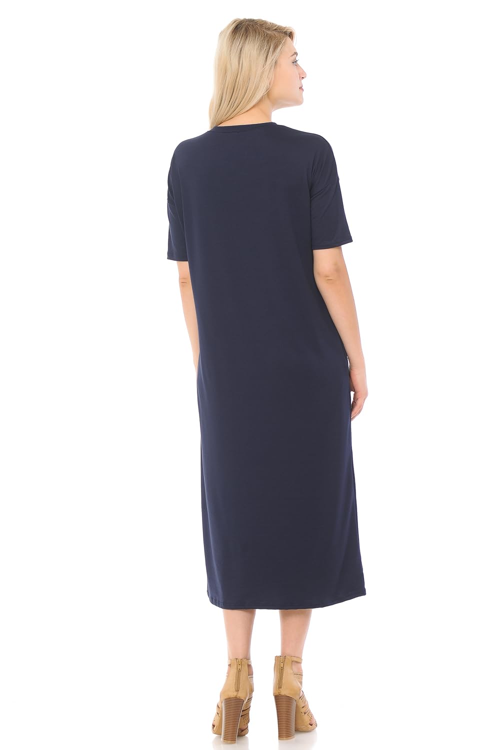 Iconic Luxe Women's Midi Dress with Half-Sleeves and Pockets - Elegant Flowy Dress for Work, Party & Special Occasions