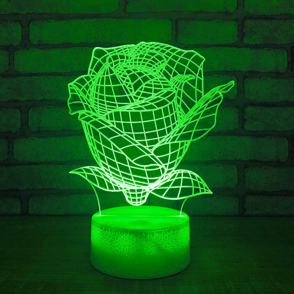 3D Rose Flower Night Light - LED Touch Table Lamp with 7 Color Changing Modes, Optical Illusion Decor for Bedroom, Desk, Nursery - Perfect Gift for Christmas, Birthday, Kids Room & Home Decor