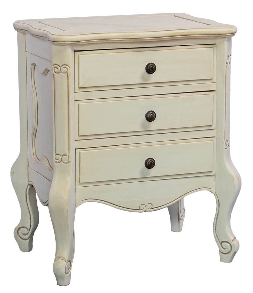 International Caravan Windsor Three-Drawer Side Table - Vintage Style Bedroom Nightstand or Living Room End Table - Perfect for Home Decor & Storage