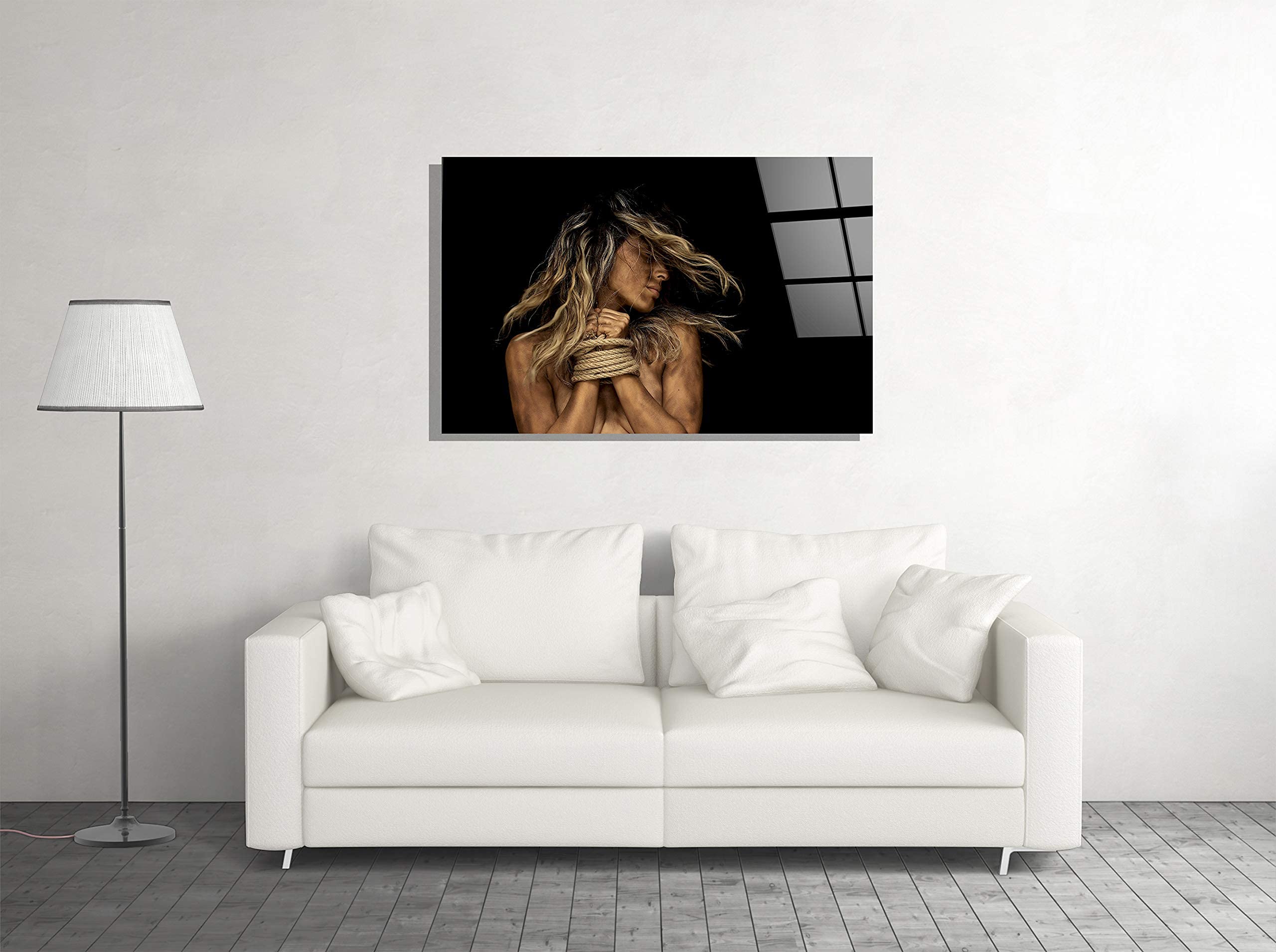 BDSM Decor Print Tempered Glass Wall Art - Unique Tied Girl Design, Perfect for Home Decor & BDSM Enthusiasts - Ideal for Bedroom, Living Room, or Dungeon Decor