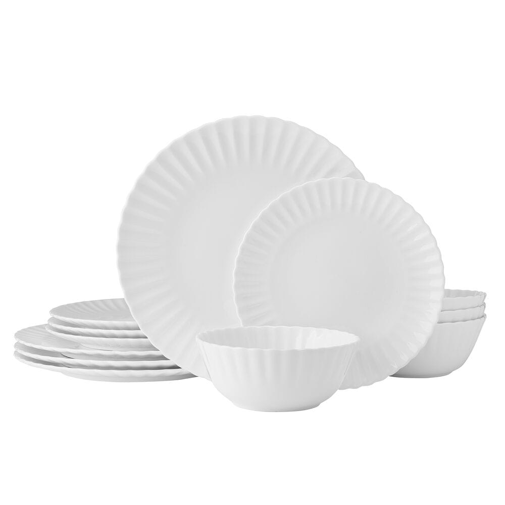 Isadora 12-Piece Dinnerware Set for 4 - Elegant Porcelain Dinner Plates, Salad Plates, Bowls - Perfect for Family Dinners, Holiday Entertaining & Restaurant-Style Dining