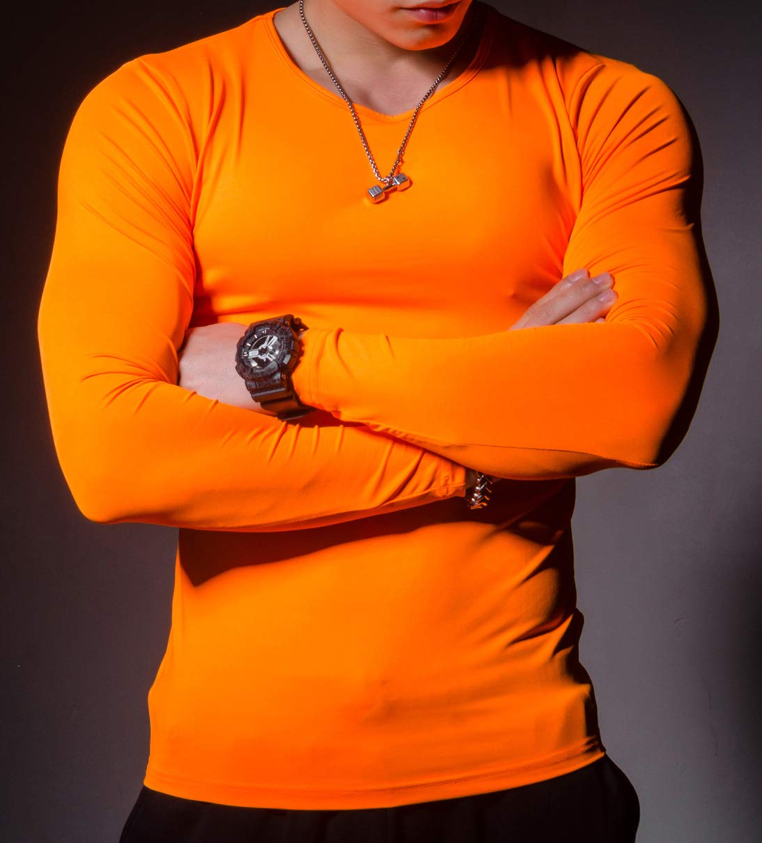 Red Plume Men's Cool Dry Fit Long Sleeve Compression Shirt - Moisture Wicking Activewear for Running, Gym Workouts & Outdoor Sports - Breathable Athletic Base Layer T-Shirt