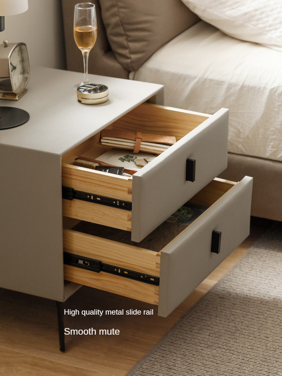Organic Leather Nightstand - Handcrafted Solid Wood Bedside Table with Drawer for Bedroom Decor | Modern & Rustic Home Furniture for Living Room, Bedroom, or Guest Room