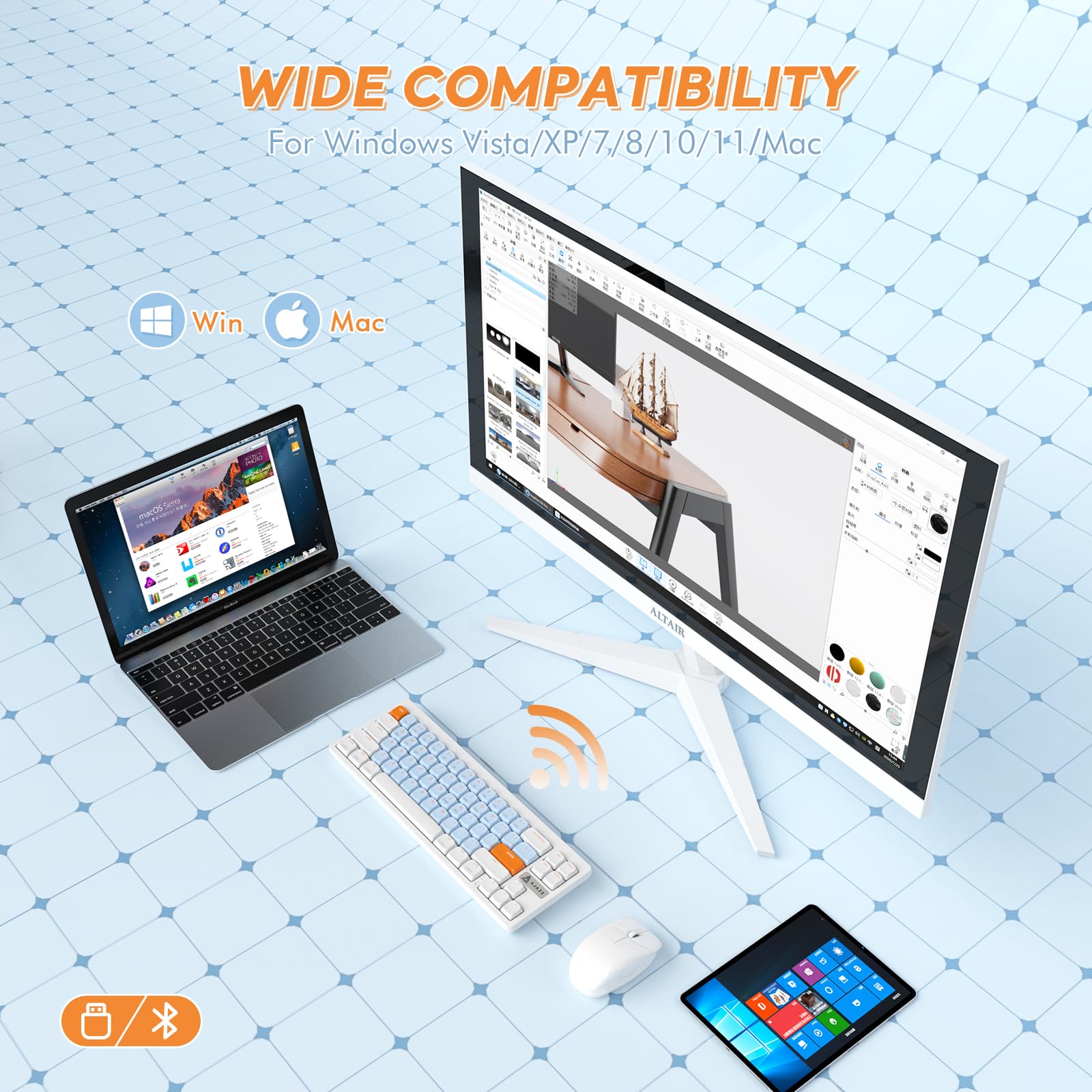AJAZZ AKL680 68% Compact Wireless Mechanical Keyboard - Ultra-Thin RGB Gaming Keyboard with Dual Mode Bluetooth 5.0 & 2.4G, Anti-Ghosting for PC, Mac, Laptop - Perfect for Office Work, Gaming & Programming