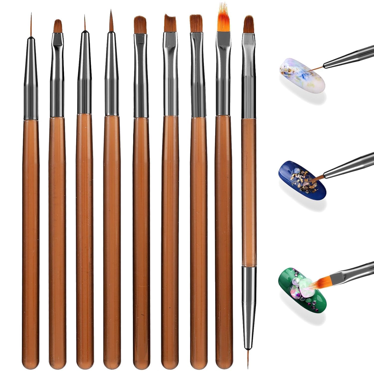 Professional 9pc Nail Art Brush Set for Gel Polish & Extensions - Home Salon & DIY Manicure