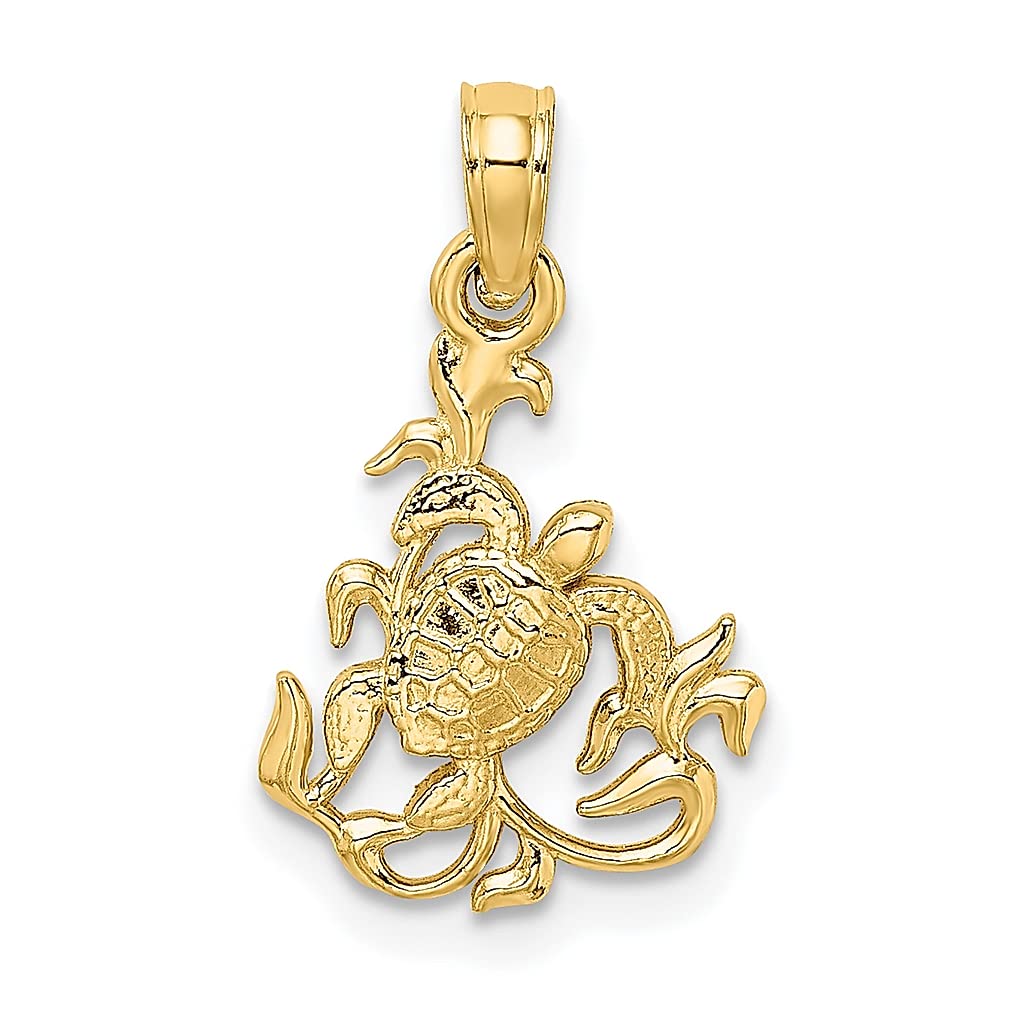 14K Yellow Gold Textured Mini Sea Turtle Pendant Necklace - Ocean Animal Jewelry for Women, Dainty Kelp Charm Gift for Her - Perfect for Beach Vacations, Marine Lover Gifts & Everyday Elegance