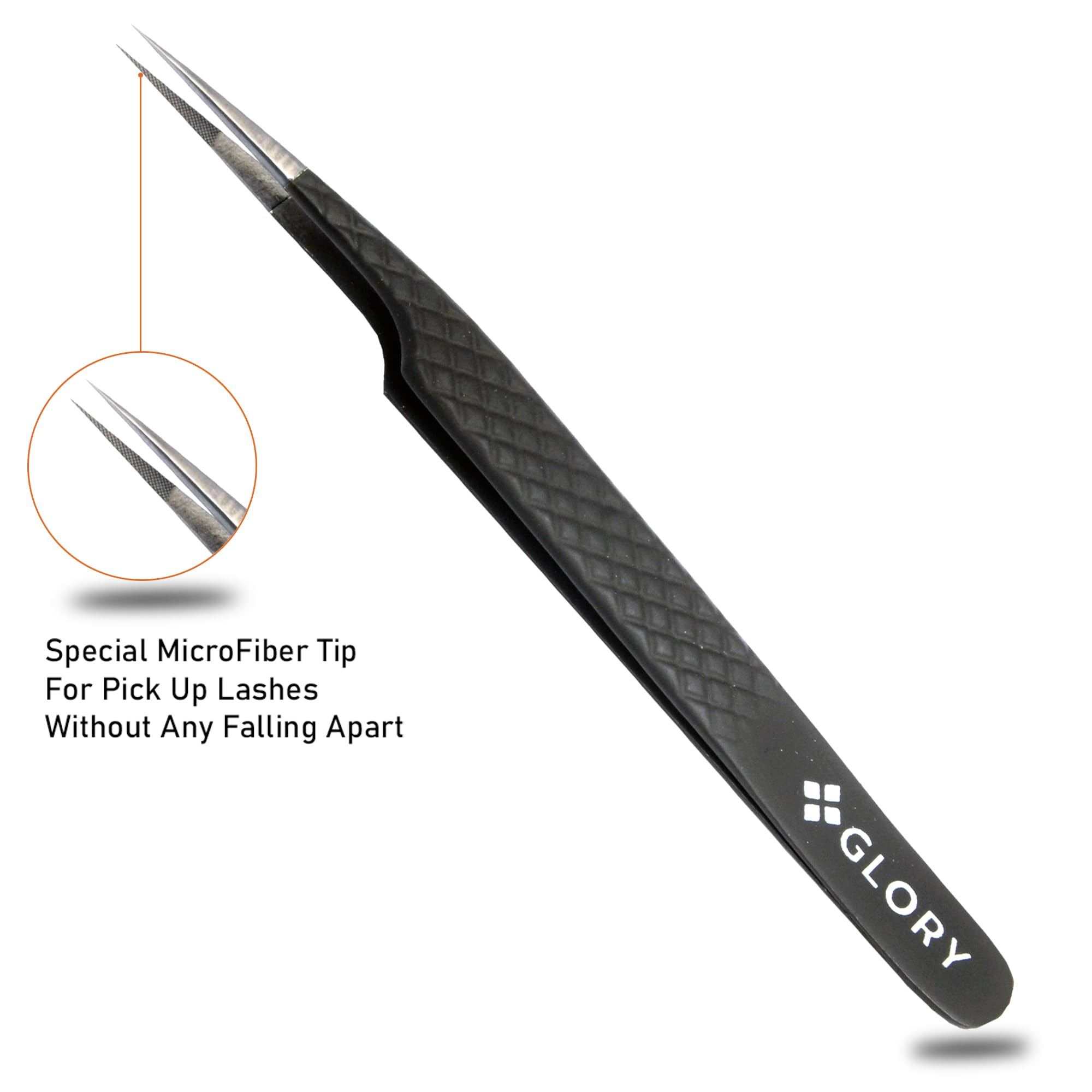45 Degree & Straight Professional Eyelash Extension Tweezers Set - 2PC Fiber Tip Lash Tweezers with Non-Slip Diamond Grip for High Precision Application - Perfect for Salon, Home Use & Professional Lash Artists