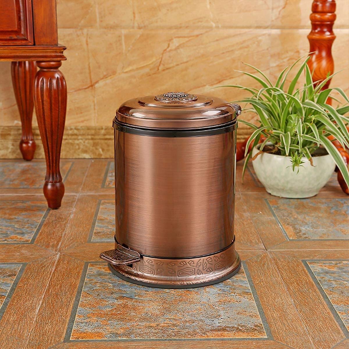 Stainless Steel Pedal Trash Can 6L - Retro Home Creative Silent Garbage Bin for Living Room, Bathroom, Bedroom - Red Copper (6 Liter Capacity) | Ideal for Kitchen Waste, Office, Dorm & Eco-Friendly Home Use