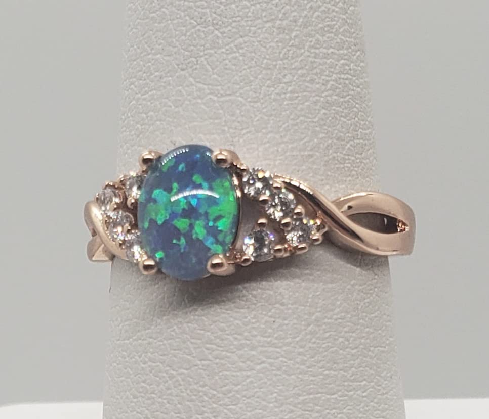 7 Size Blue Fire Opal Topaz Rose Gold Ring for Women - Elegant Jewelry Gift for Anniversary, Birthday & Special Occasions