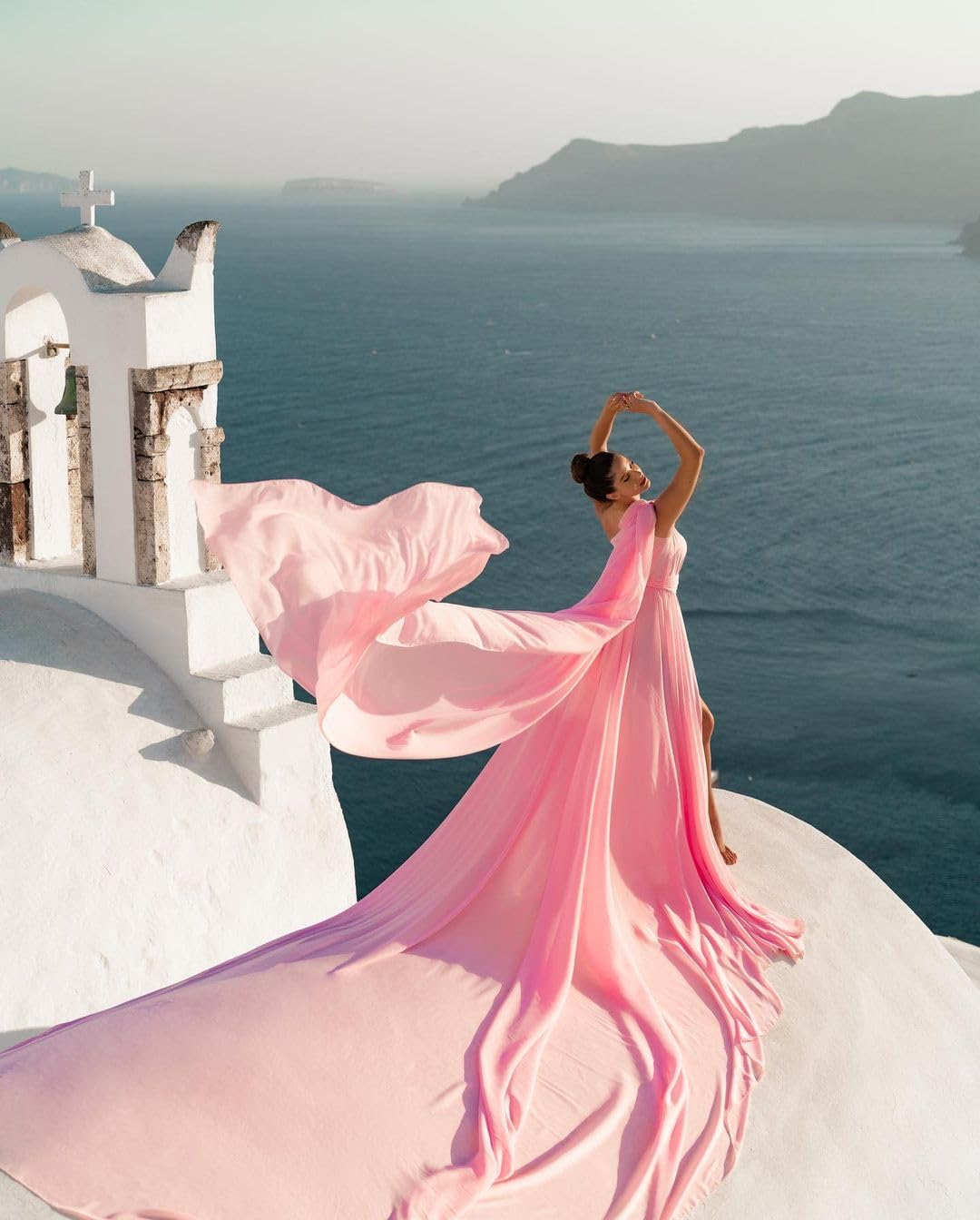 Elegant One Shoulder Ruffle Maxi Dress with Long Train - Flowy Satin Flying Dress for Photoshoots, Weddings & Santorini Vacations | Perfect for Beach Photos, Destination Weddings & Romantic Getaways