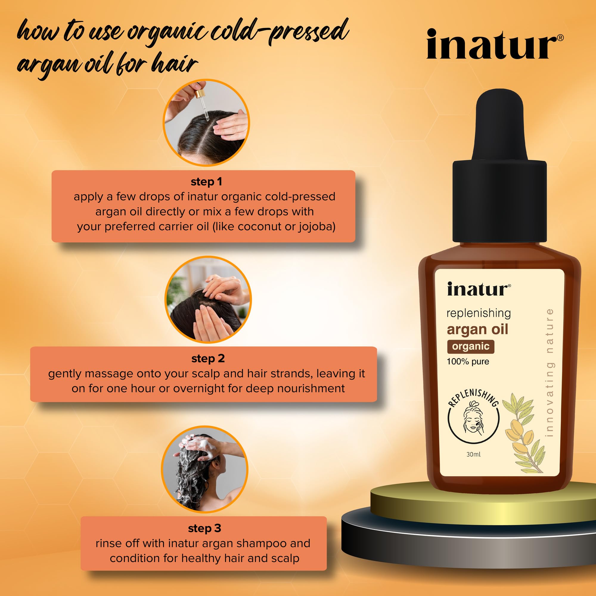 Organic Cold Pressed Argan Oil for Hair & Skin - 100% Pure Natural Moisturizer with Vitamin E | Hydrates, Nourishes & Repairs Dry Hair & Face | 30ml Bottle | Perfect for Daily Hair Care, Facial Treatment & Massage Therapy