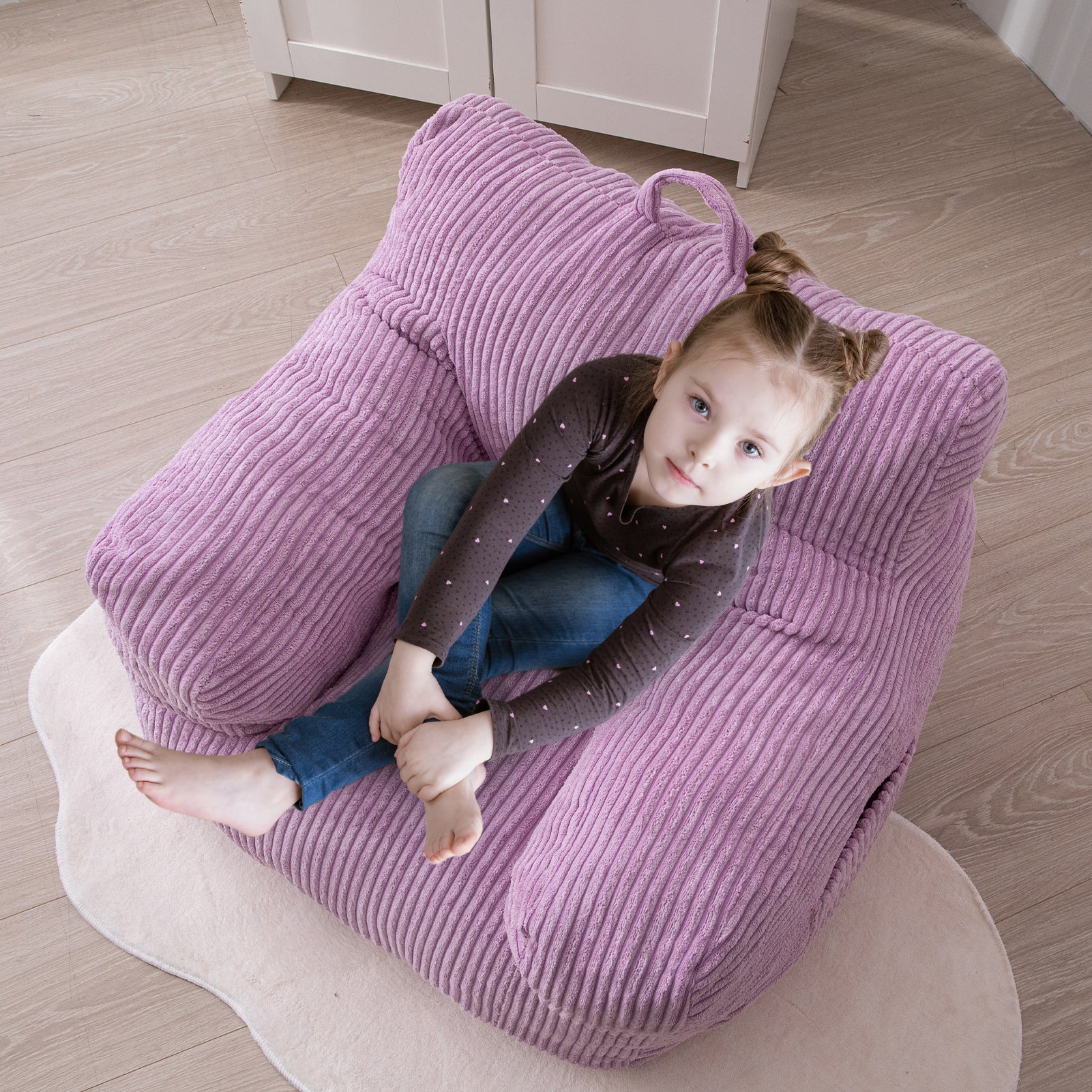 MAXYOYO Kids Bean Bag Chair - Soft Corduroy Bean Bag Couch with Armrests for Children's Room, Playroom & Bedroom - Comfortable Seating for Reading, Gaming & Relaxing (Purple)