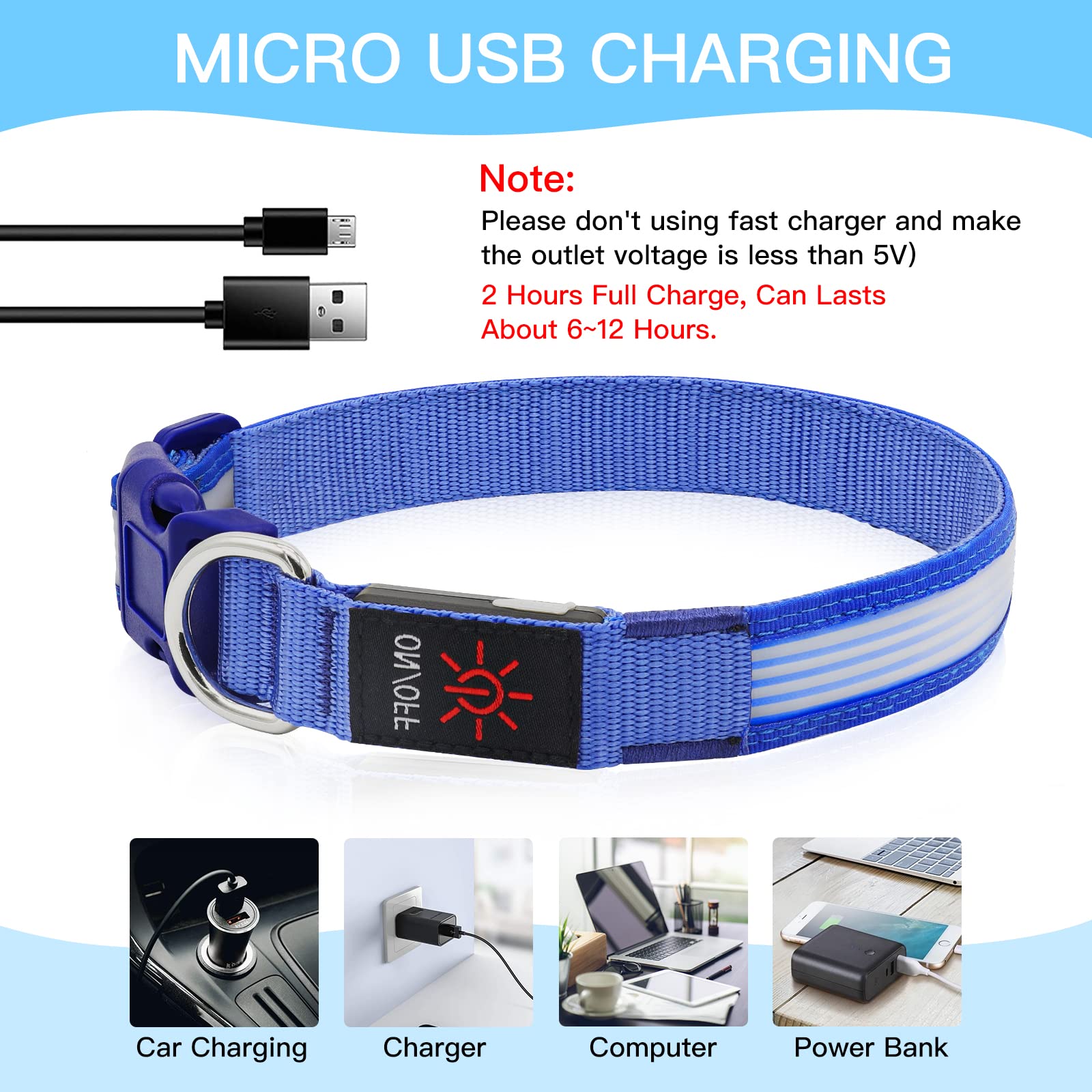 YFbrite USB Rechargeable LED Dog Collar - Super Bright Adjustable Glowing Collar for Night Walking, Safety & Visibility - Blue Large Size | Perfect for Evening Walks, Jogging, Camping & Outdoor Adventures