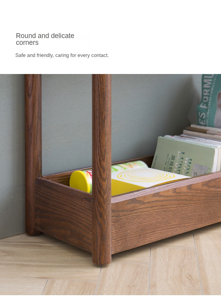 Solid Oak Wood Mobile Storage Side Table - Rolling End Table with Wheels for Living Room, Bedroom & Office - Perfect for Books, Plants & Decor