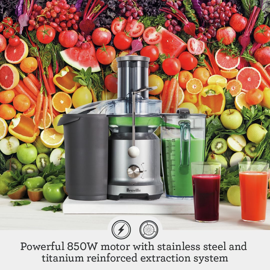 Breville RM-BJE430SIL Juicer Machine - Brushed Stainless Steel Cold Press Slow Juicer for Fruits & Vegetables (Renewed) | Perfect for Healthy Smoothies, Detox Drinks & Fresh Juice at Home