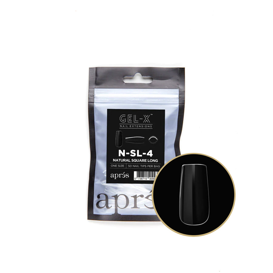 Apres Gel X Refill Bags - Natural Square Long Nail Tips Size 4 (50 Pcs) | DIY Nail Extension Kit for Salon & Home Manicure