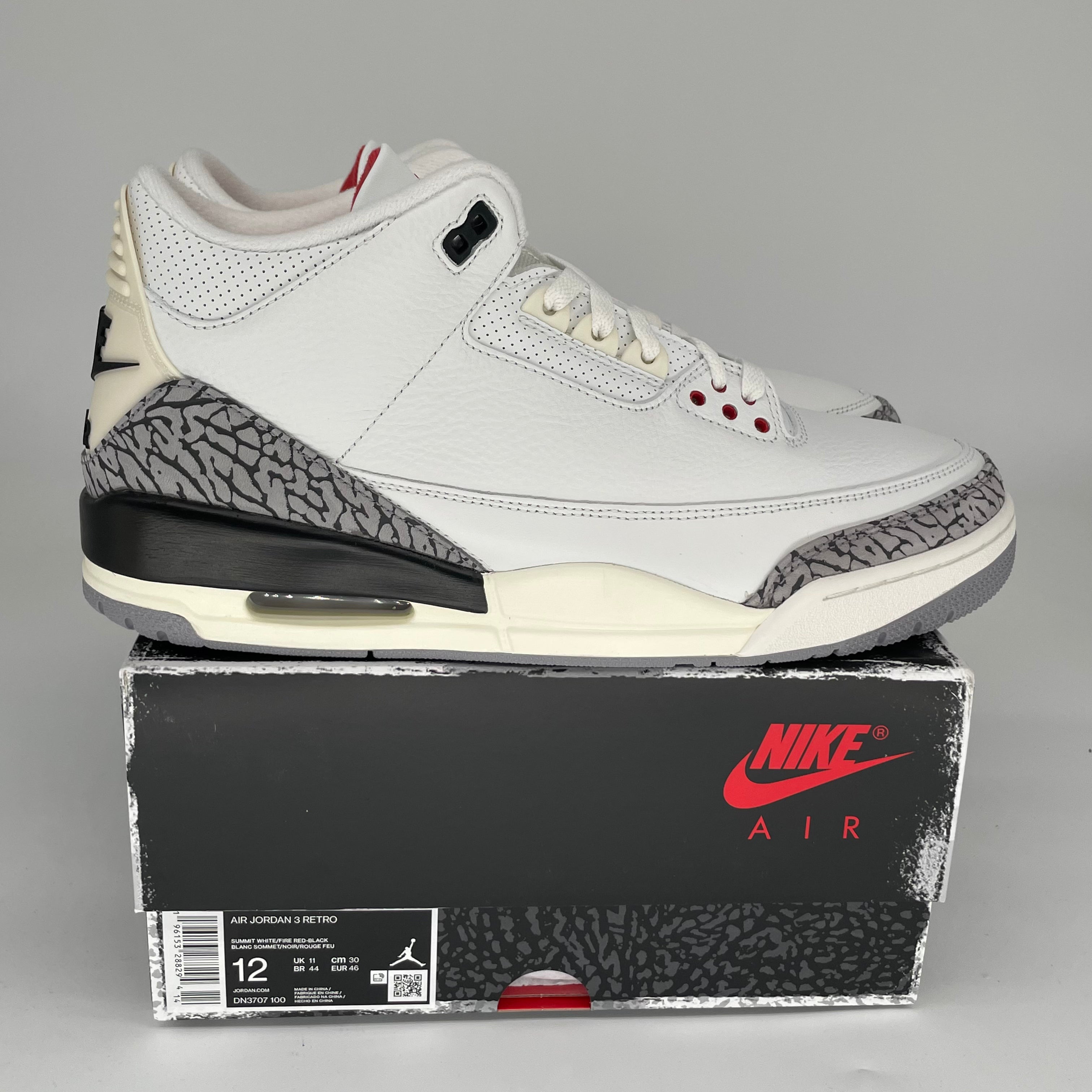 Original Air Jordan 3 White Cement Reimagined Basketball Shoes - Men's Size 12 (DN3707-100) - Retro Sneakers for Streetwear & Casual Outfits
