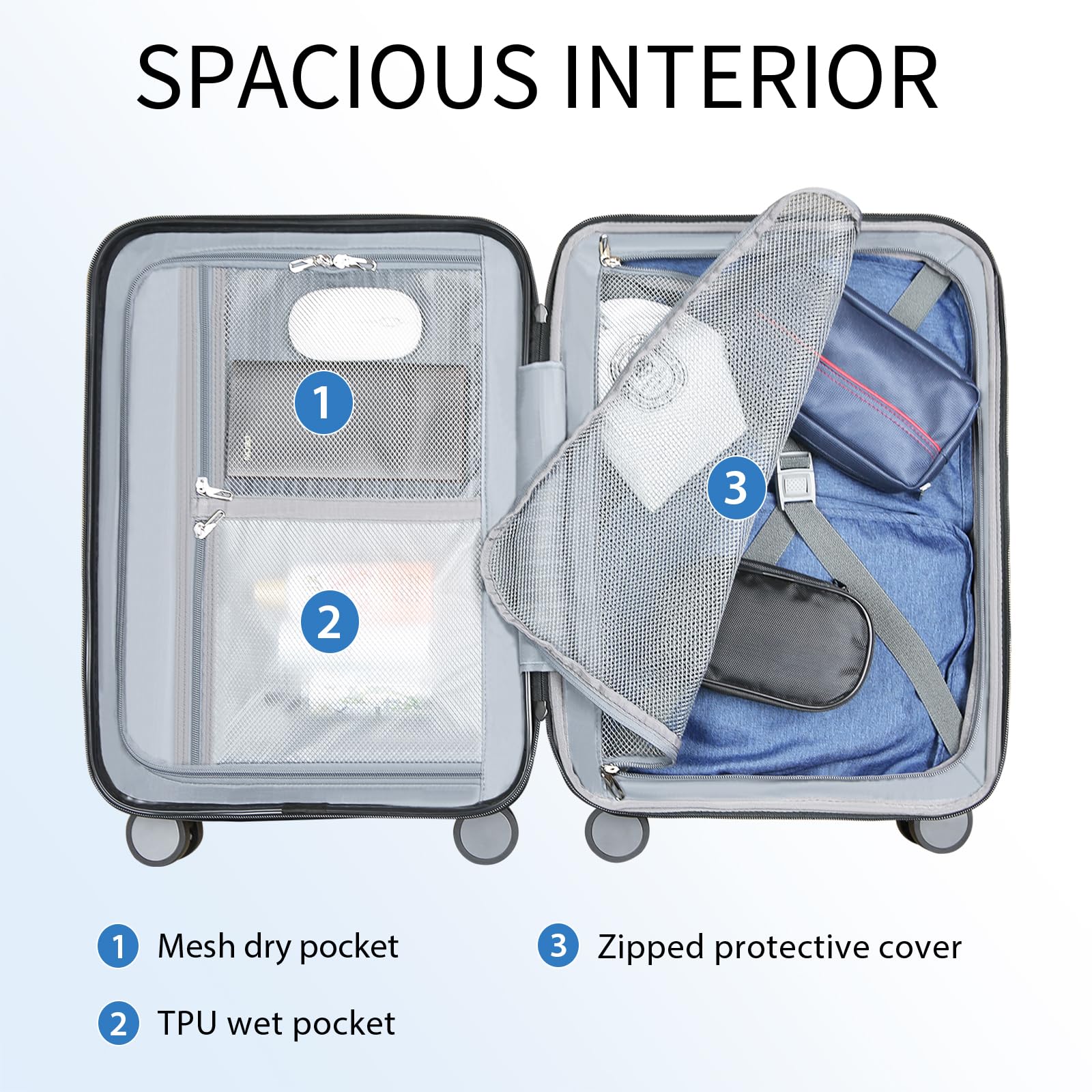 KROSER 20-Inch Expandable Hardside Carry-On Luggage with 360° Spinner Wheels, TSA Lock & USB Charging Port - Durable Lightweight Suitcase for Air Travel (Lake Blue) | Perfect for Business Trips & Weekend Getaways