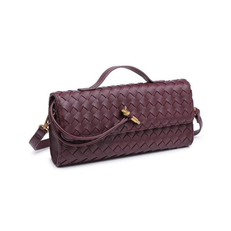 Ada Top Handle Woven East West Clutch Crossbody Bag for Women - Wine Red Evening Purse for Parties, Dinner Dates & Special Occasions
