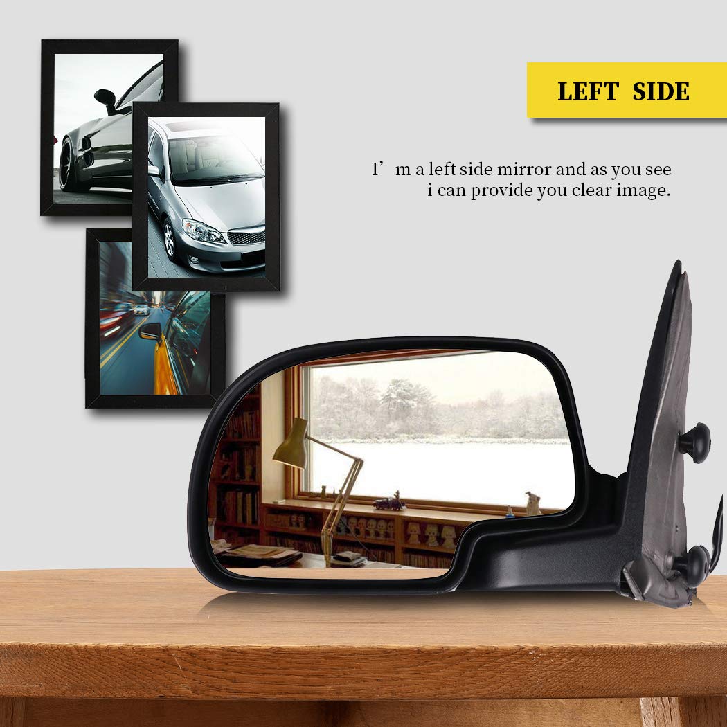 Black Left Side Mirror Replacement for 2007 Chevy Silverado 1500 Classic - Manual Fold, Heated, Turn Signal - Smooth Glass - Perfect for Winter Driving & Daily Commutes