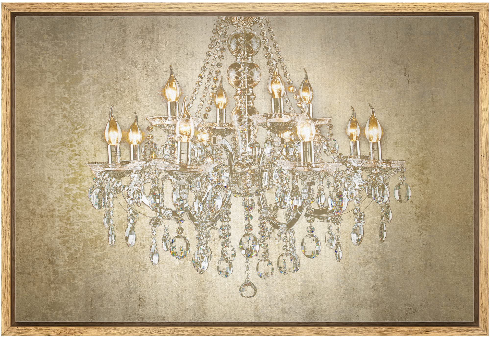 Wall26 Framed Canvas Print - Brown Crystal Chandelier Wall Art with Textured Background | Modern Digital Art for Living Room, Bedroom & Office Decor | 16x24 Inch Natural Wood Frame | Perfect for Creating a Chic, Relaxing Atmosphere