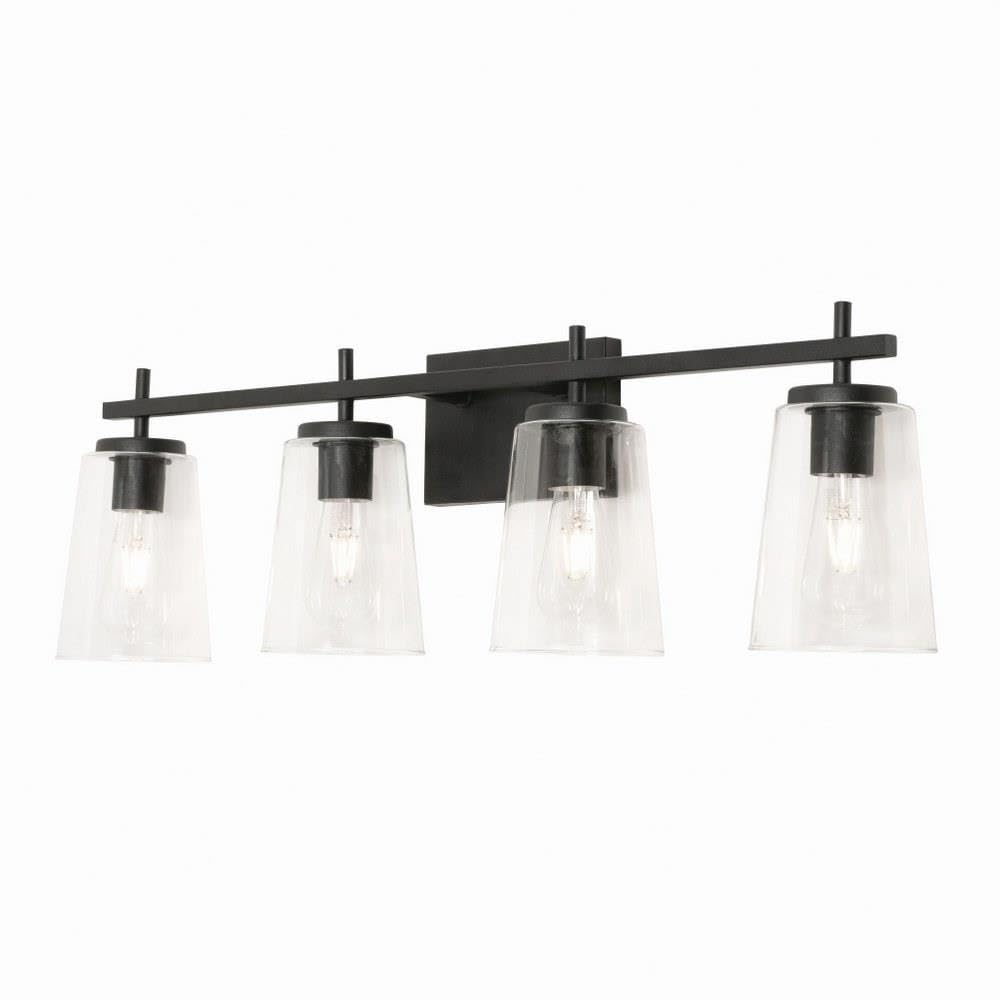 Joanna 33 Inch Modern Vanity with White Glass Shade - Black Bathroom Vanity Set with Mirror & Stool - Perfect for Bedroom, Bathroom & Dressing Room Makeup Station