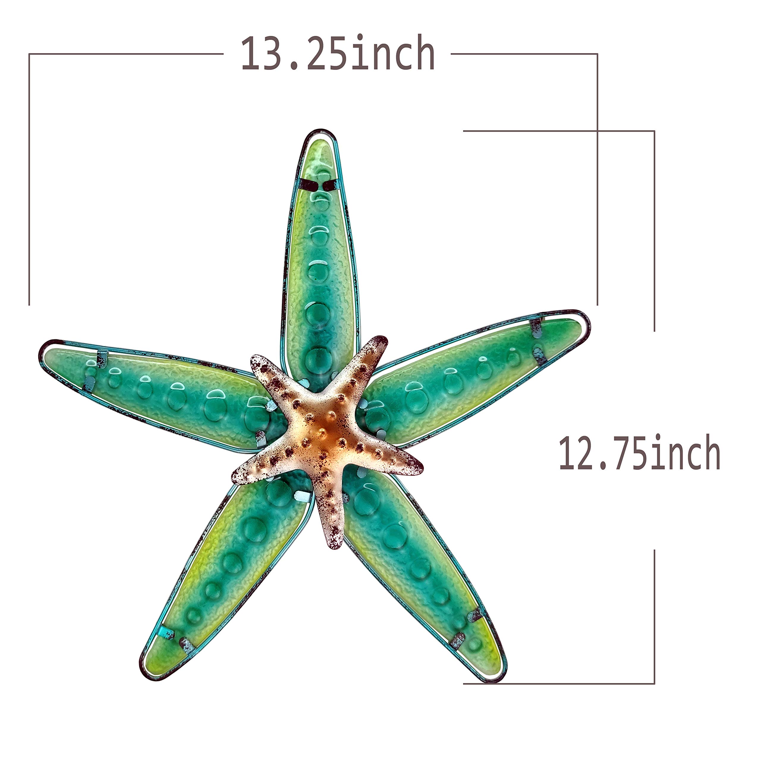 JOYBee Metal & Fused Glass Starfish Wall Art Decor - 13.25x12.75 Inch Coastal Home Decor for Living Room, Bathroom, Kitchen, Garden & Patio | Nautical Sea Life Wall Hanging for Beach House & Ocean Themed Interiors