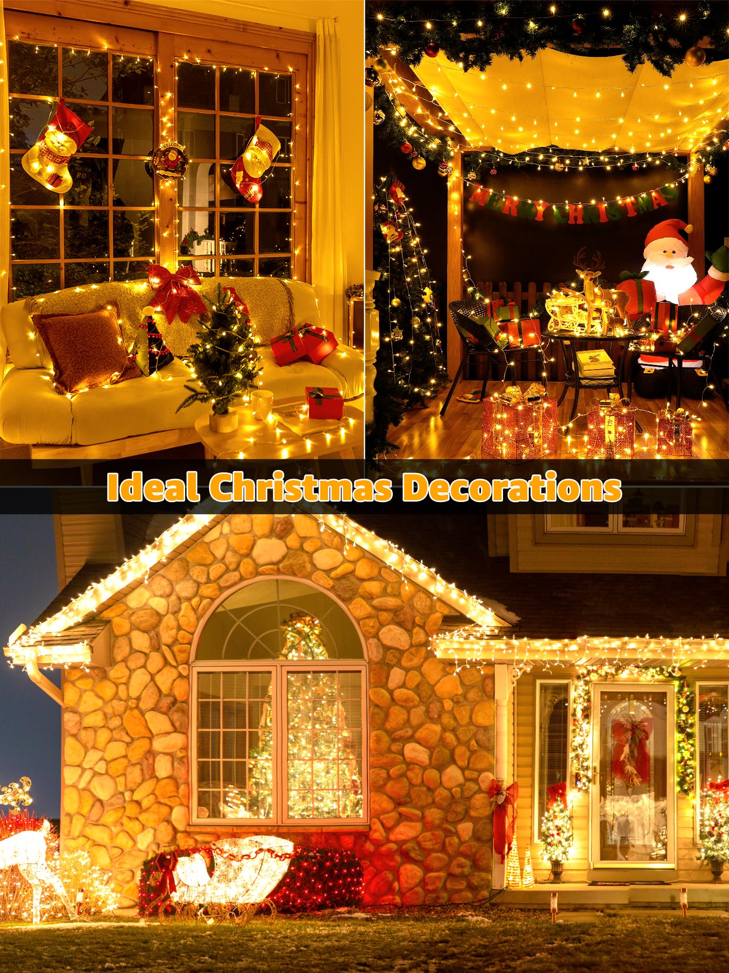 1200LED 196FT Outdoor String Lights with Remote & Timer - Waterproof Dimmable Fairy Lights in Warm White, 8 Lighting Modes for Wedding, Party, Garden, Patio, Backyard, Holiday & Christmas Decorations