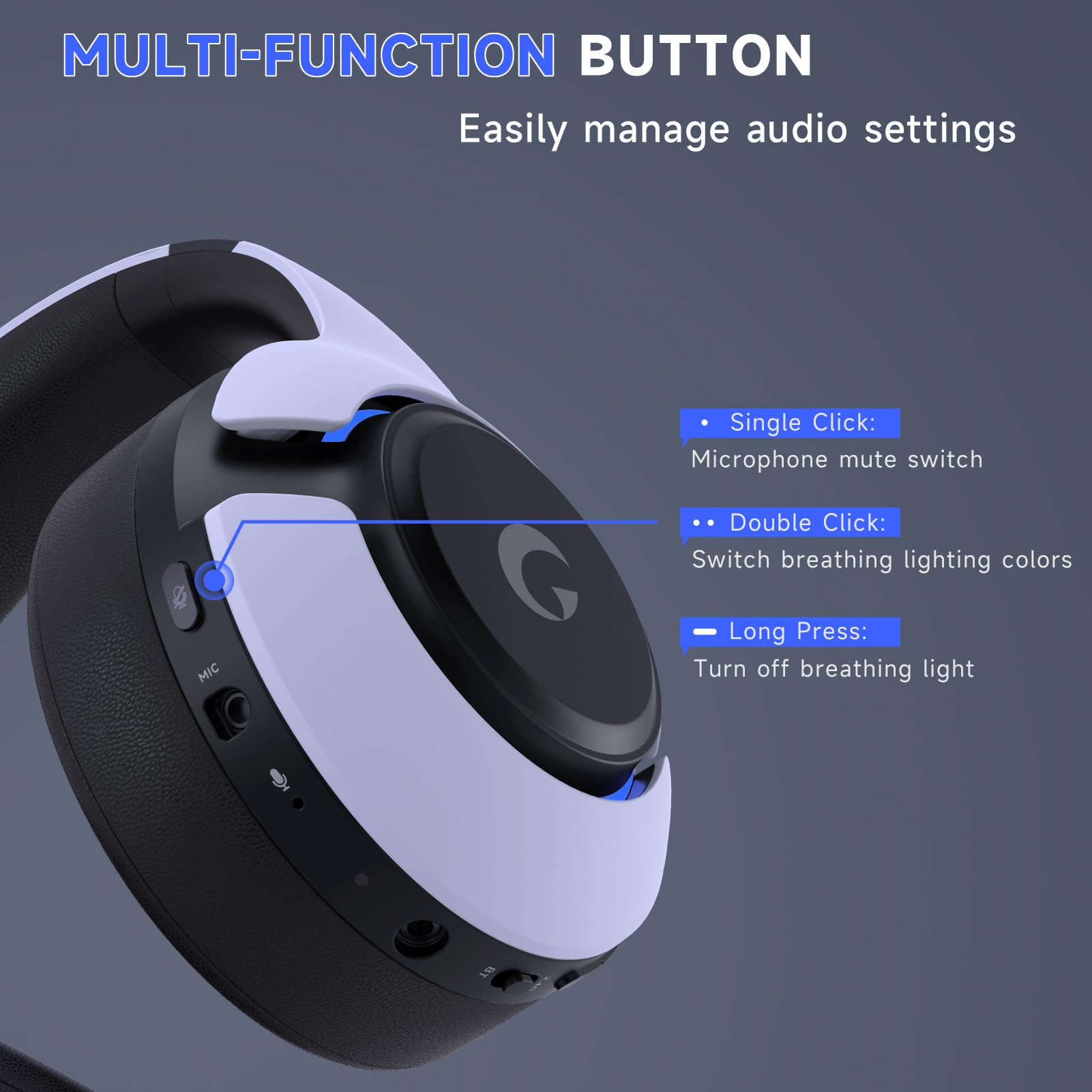 Wireless Gaming Headset for PS5, PS4, PC, Mac, Nintendo Switch - Bluetooth 5.3 Headphones with Noise Cancelling Mic, 45H Battery, RGB Lighting (White) - Perfect for Elden Ring, Fortnite & Online Gaming