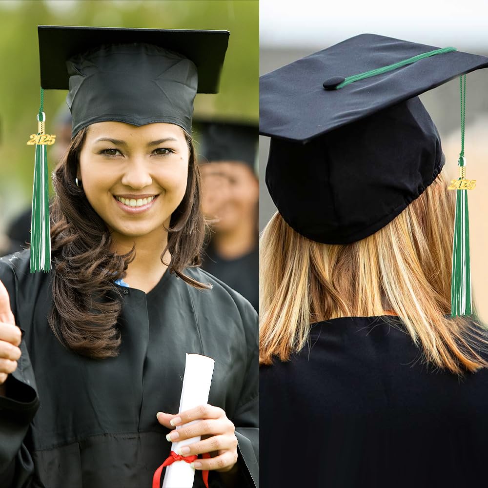 2025 Graduation Tassel with Gold Charm - White & Green Tassel Accessories for Graduation Cap Decor, Ceremony & Gifts - Perfect for High School, College Commencement & Graduation Parties