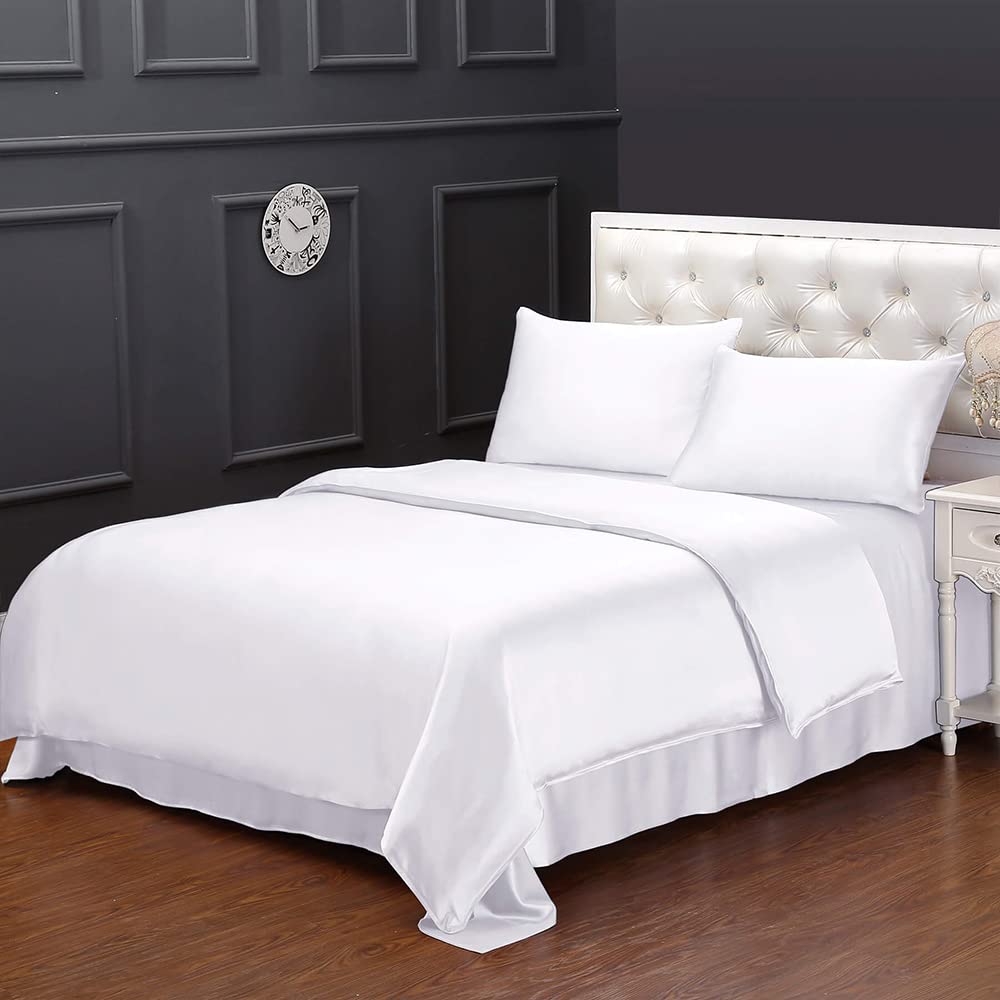 LILYSILK 100% Pure Mulberry Silk Comforter Cover for Twin Bed - 19 Momme Luxury Duvet Cover Set - Soft & Breathable White Silk Bedding - Perfect for All Seasons, Hotel Style Bedroom Upgrade