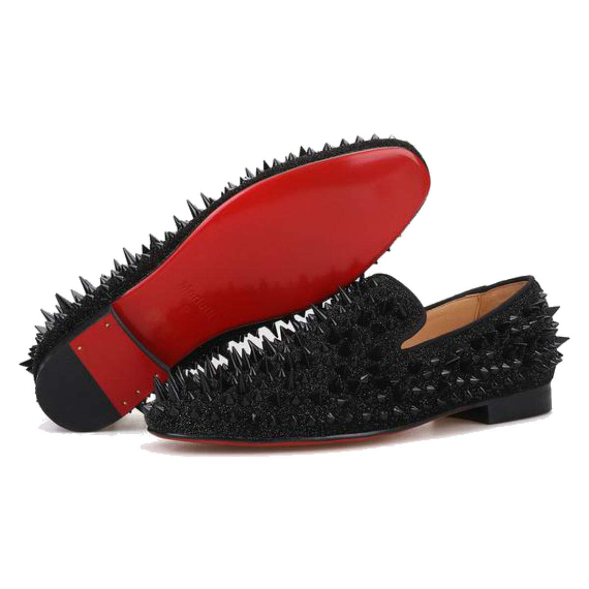 FERUCCI Men's Black Spiked Loafers with Crystal Rhinestones - Stylish Comfort for Casual Wear & Evening Events