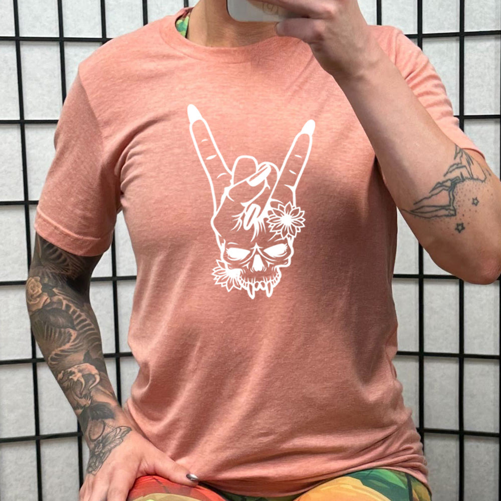 Skull Rocker Hand Print T-Shirt - Unisex Graphic Tee for Men & Women | Perfect for Concerts, Parties & Casual Wear