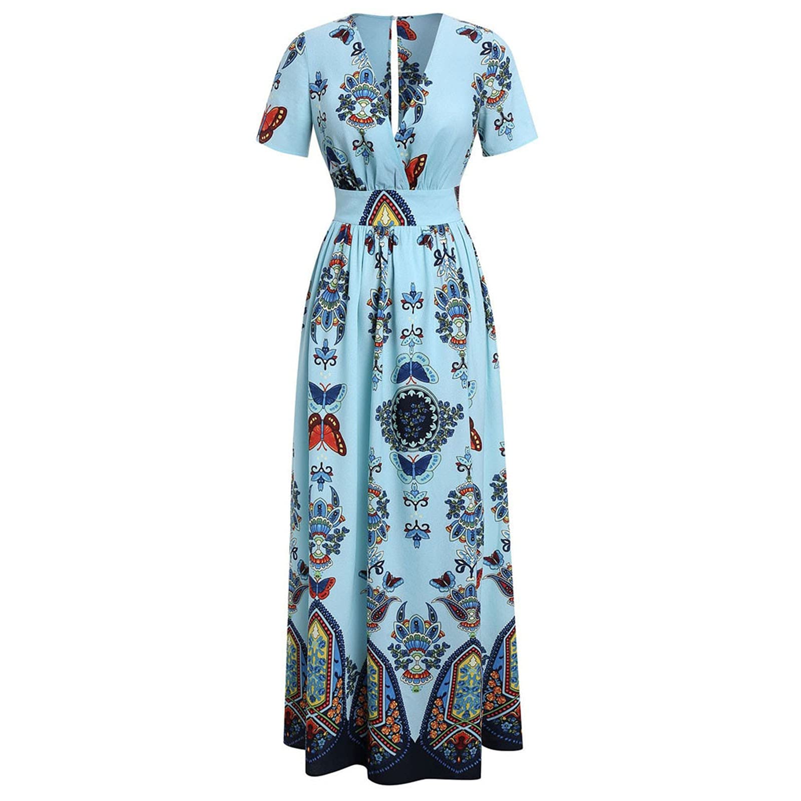 2024 Plus Size Summer Dresses for Women - Boho Print High Low V-Neck Maxi Beach Dress for Wedding Guest & Casual Wear | Perfect for Beach Vacations, Garden Parties & Summer Outings